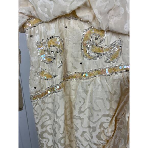A.J. Bari Silk Cream Brocade Gold Sequin Formal Evening Dress Size 12 - Picture 9 of 11